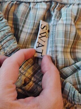 Swat | Green & Brown Checkered Capri Pants | XL | Elastic Waist | Like New